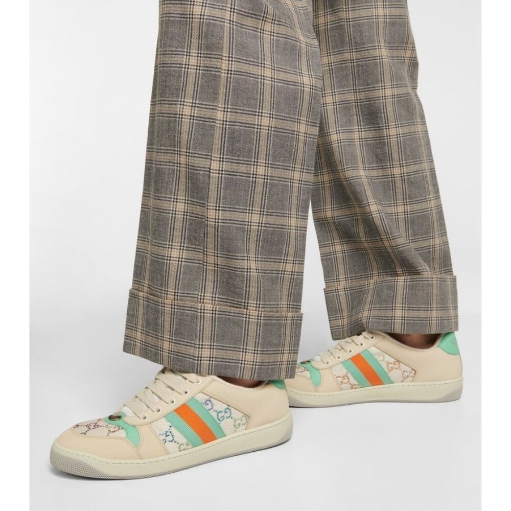 Gucci Women’s Screener Embellished Light GG Lame Leather Sneakers 36